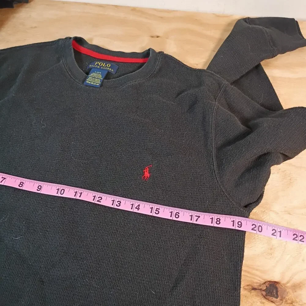 Polo Ralph Lauren Mens L Black Thermal Waffle Knit Long Sleeve Shirt Red Pony